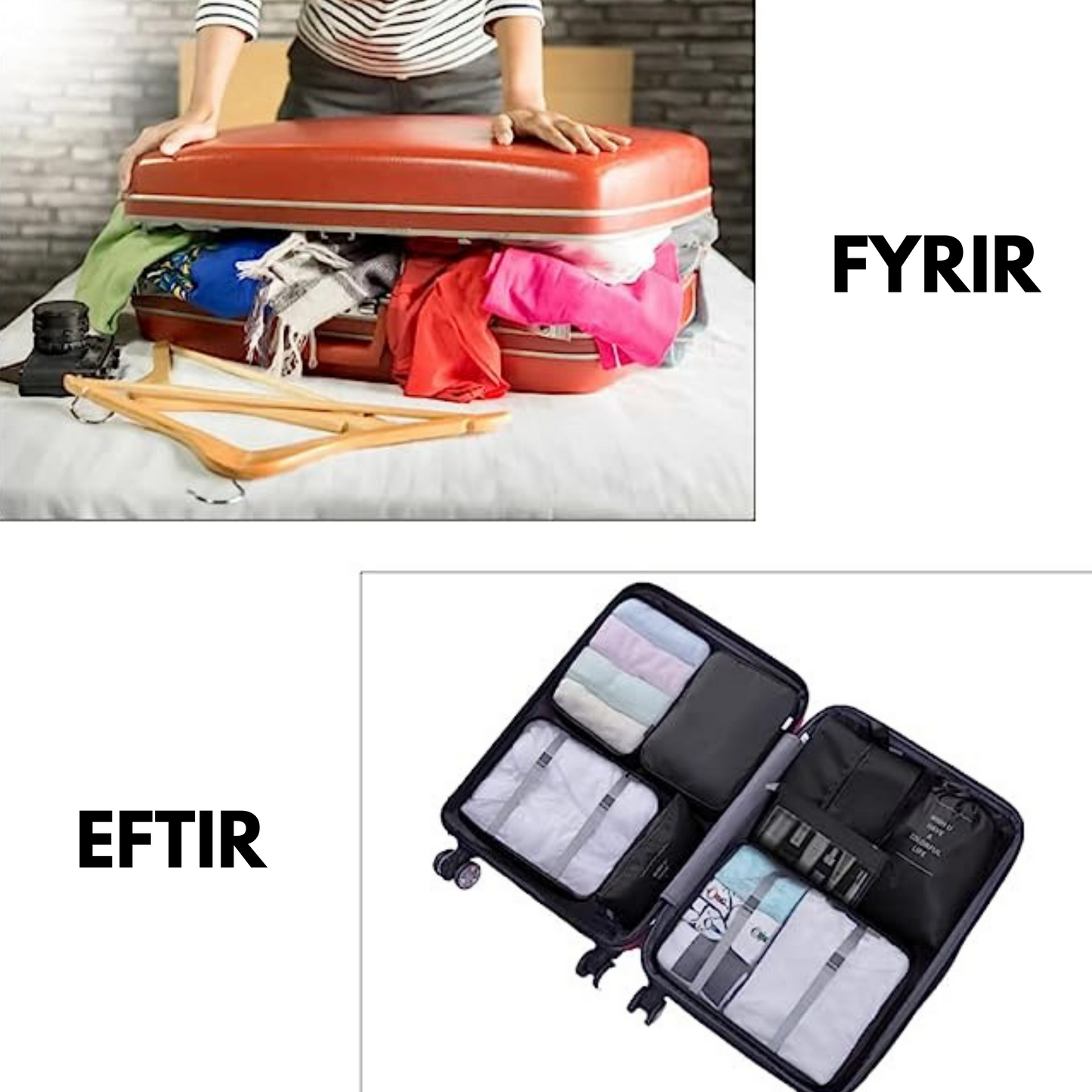 Ferðatöskusett með 8 hólfum