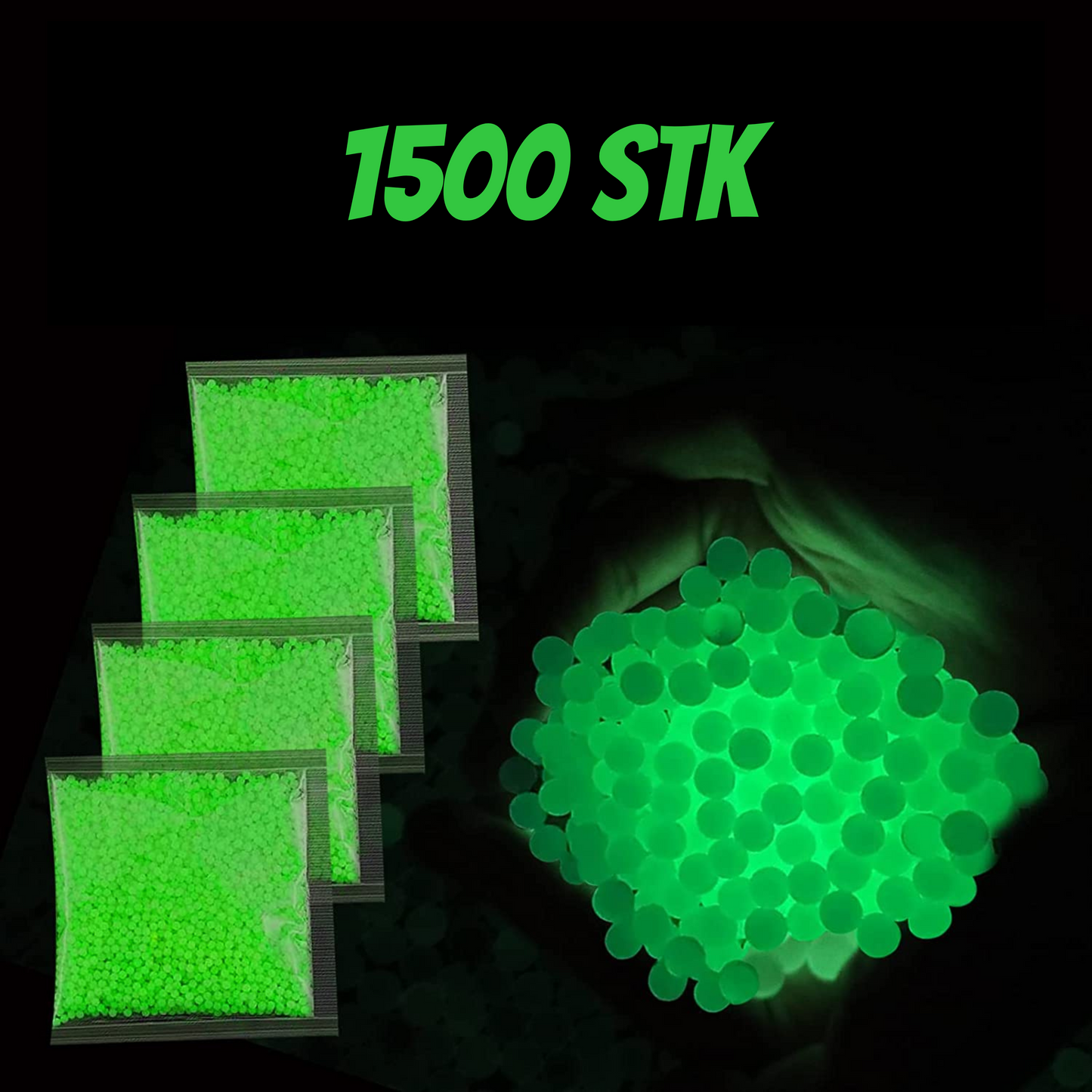 GEL BALL Glow in the Dark Skot (1500stk) + GEL LÝSIR