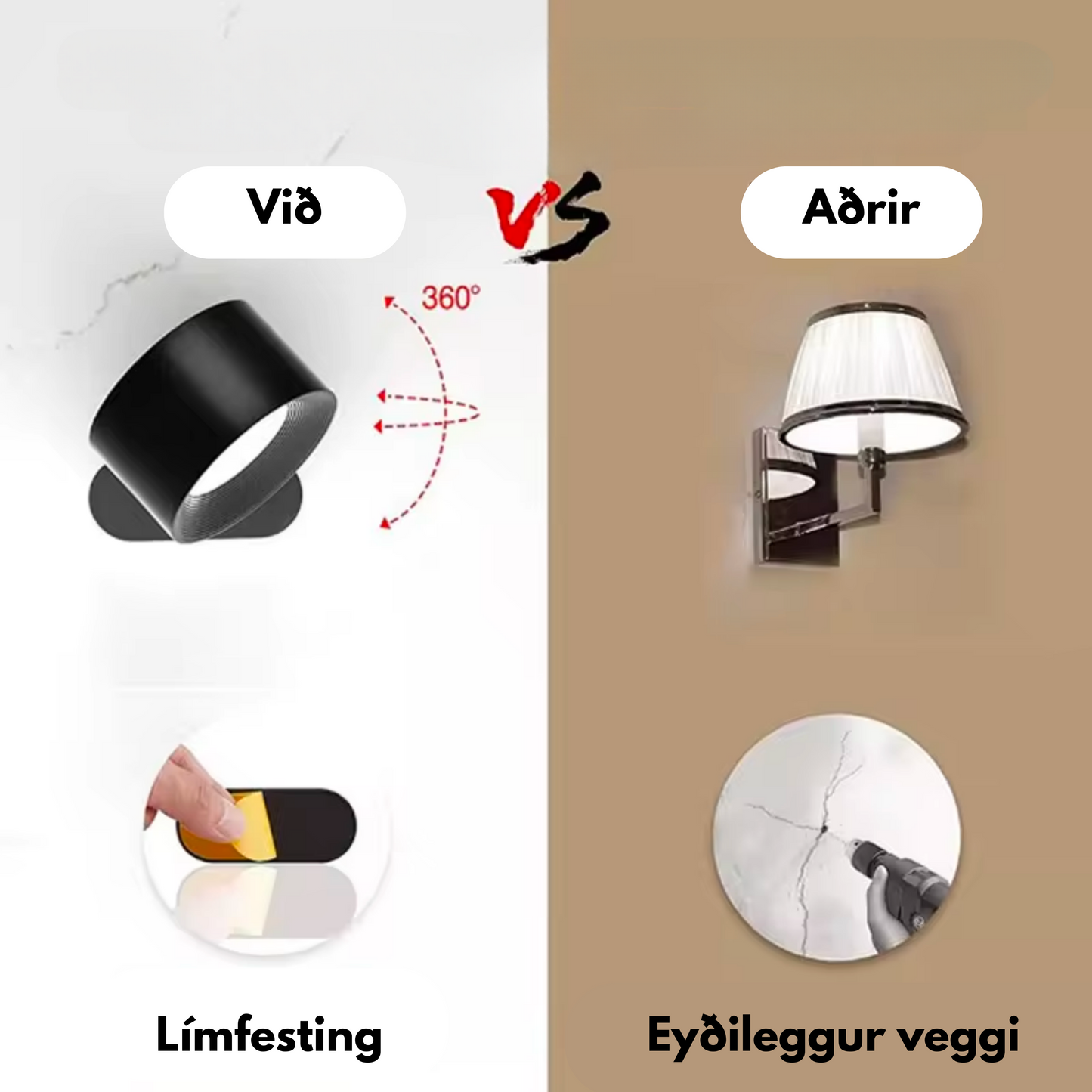 Þráðlaust Veggljós m/fjarstýringu