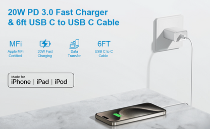 Hraðhleðslutæki með USB-C snúru - 20W