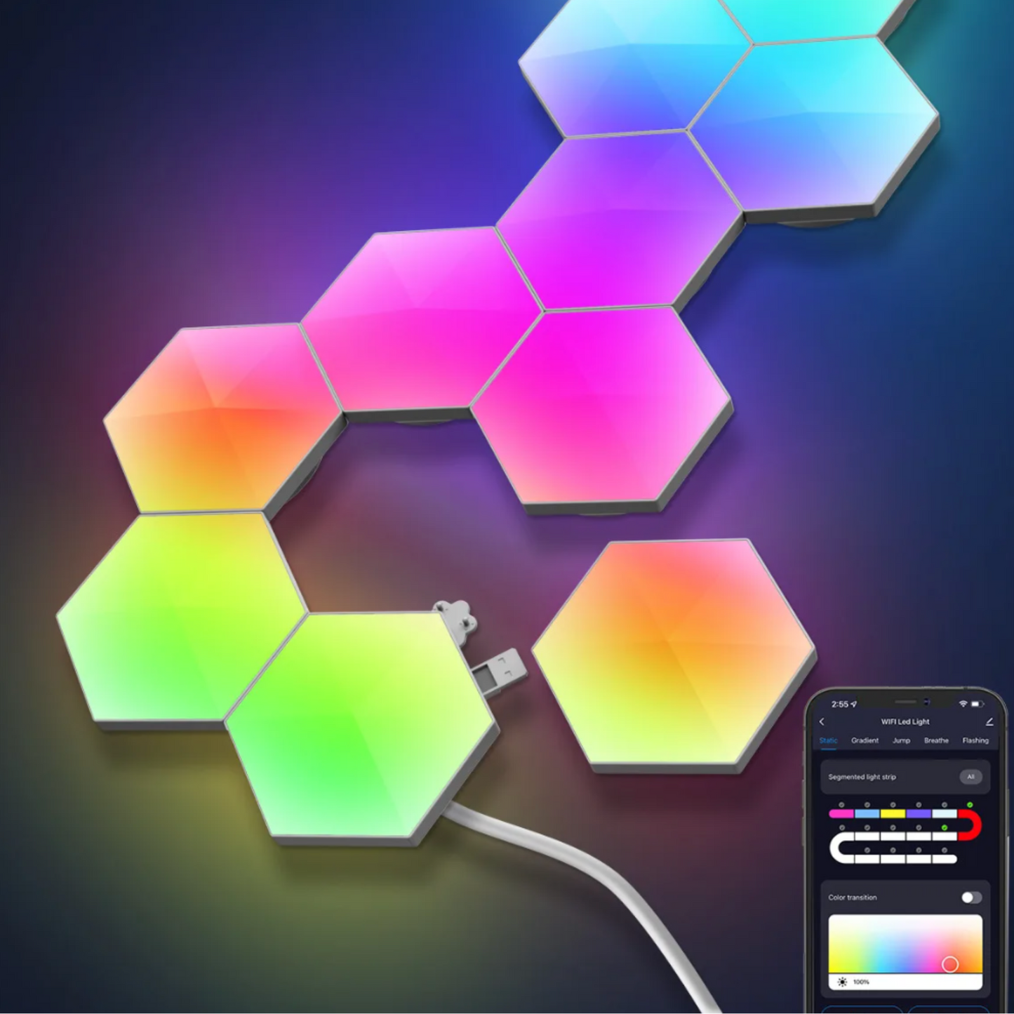 Quantum Hexagon Vegglýsing m/appi