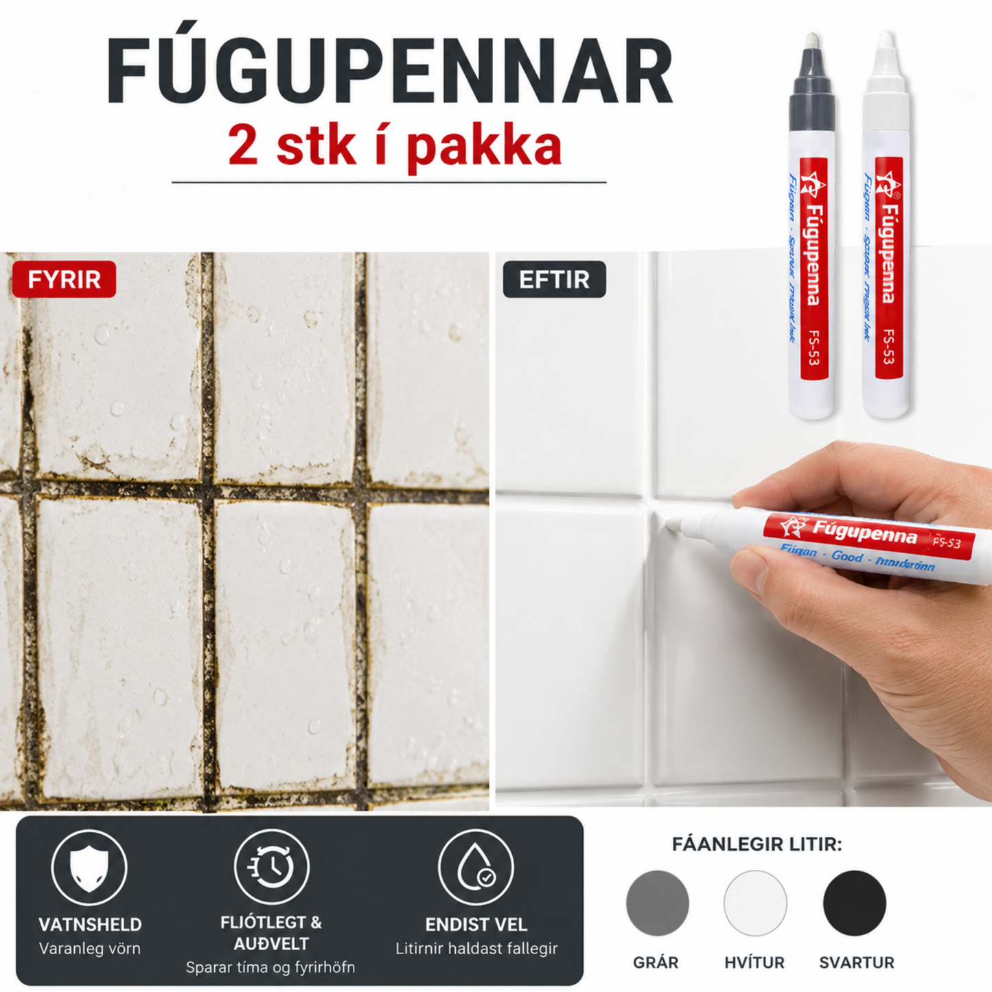 Fúgupenni - 2 stk Pakki